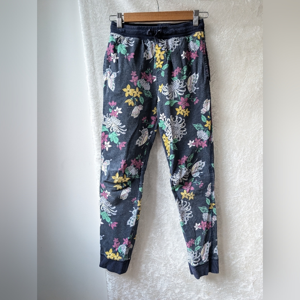 Tea Girls XL Floral Butterfly Navy Pocket Sweats Taper Leg
